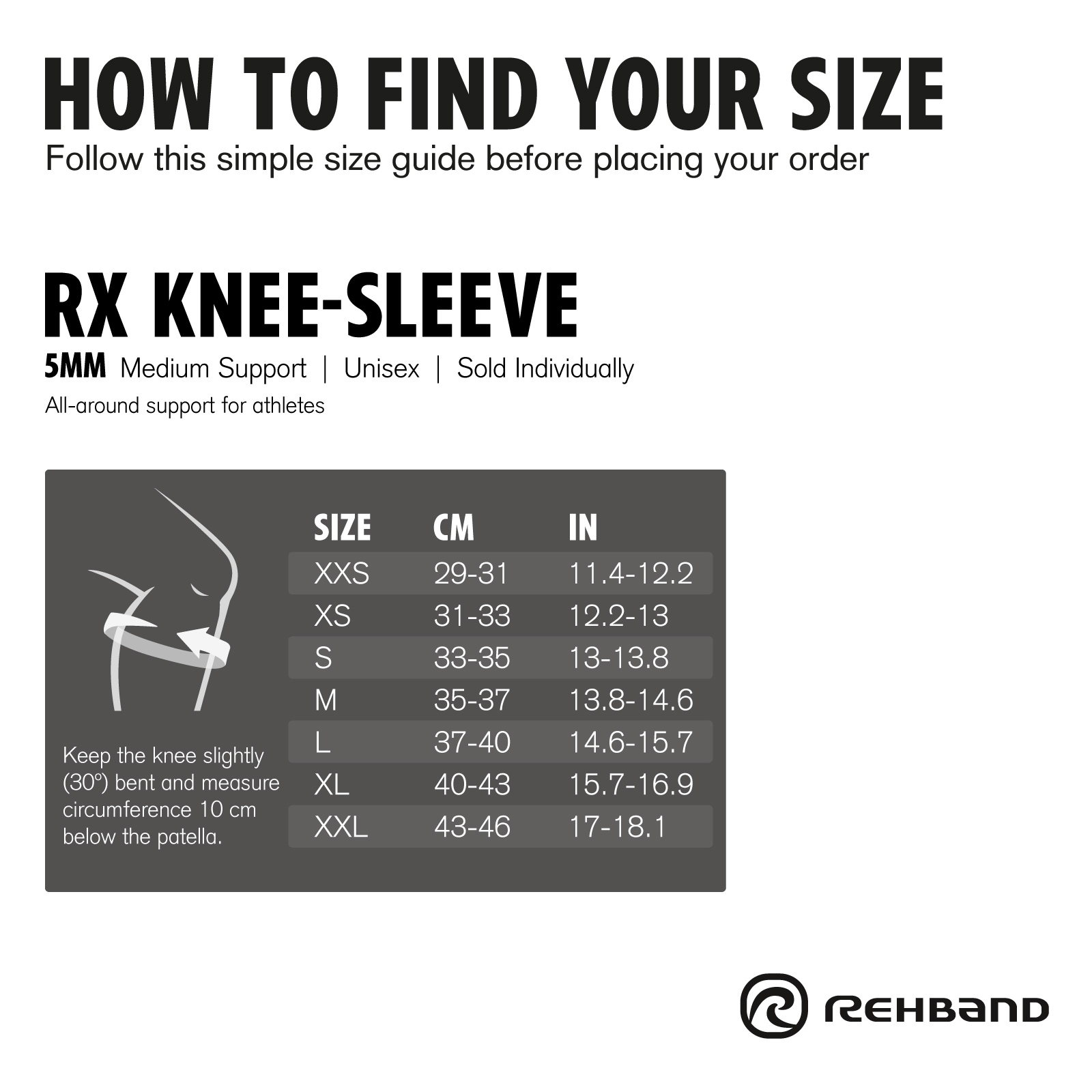 Rehband rx knee sleeve 5mm size chart